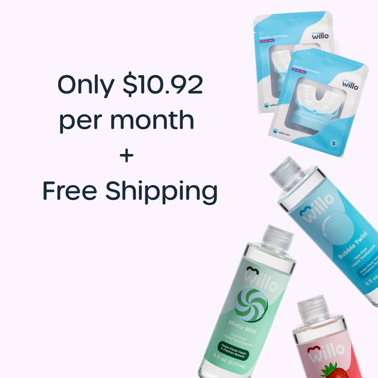 Willo products including bottles and packaging with promotional text on a white background