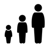 Black silhouette of a family with two children and one adult on a white background