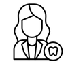 Line drawing of a person holding a tooth icon on a white background