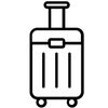 Black line drawing of a suitcase on a white background