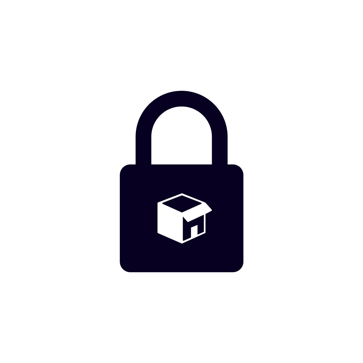Dark navy padlock icon with a white box symbol in the center.