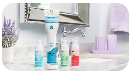 Willo kids automatic brushing toothbrush in a bright bathroom