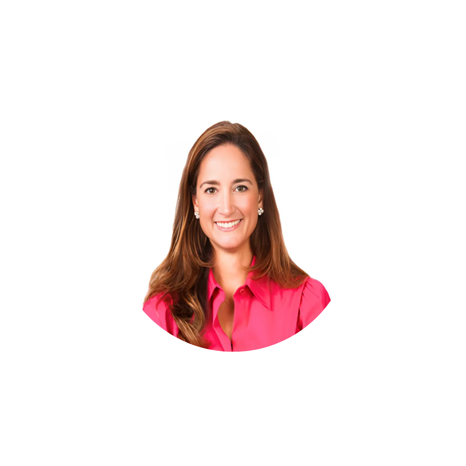 Woman wearing a pink shirt on a white background