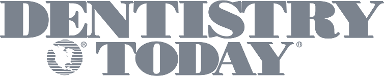 Clinical press asset showing the slate grey stacked "Dentistry Today" publication logo and circular emblem on a transparent background for media mention blocks.