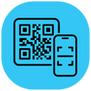 Light blue rounded square icon featuring a line art QR code and a smartphone screen, representing mobile app pairing or digital scanning setup.