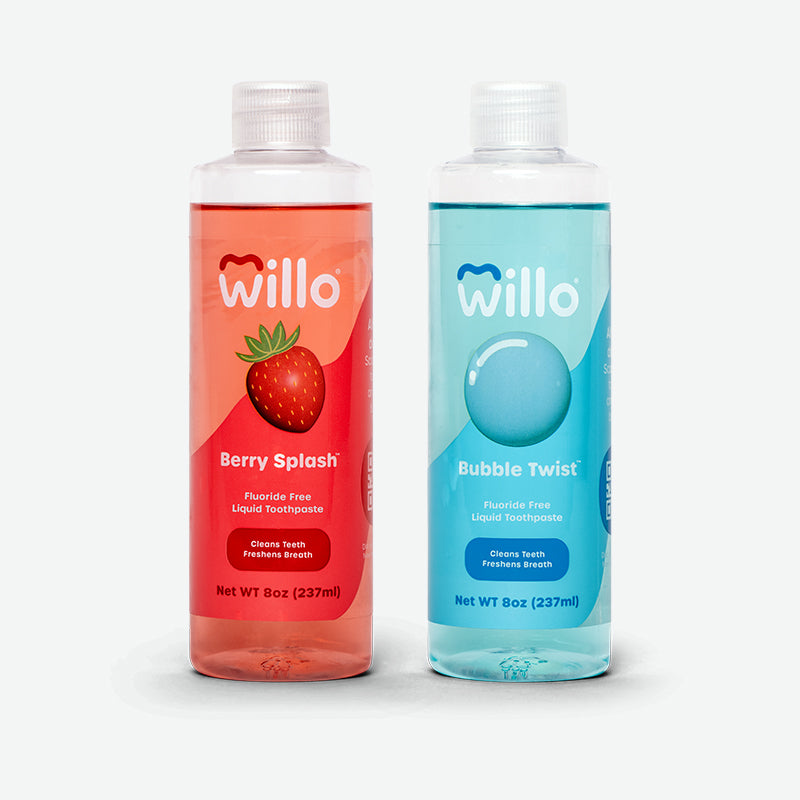 2 pack of Willo kids Fluoride Free toothpaste in Strawberry and Bubblegum