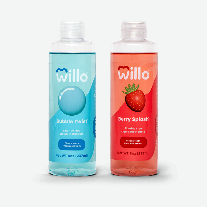 2 pack of Willo kids Fluoride Free toothpaste in Strawberry and Bubble