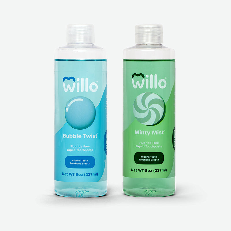 2 pack of Willo kids Fluoride Free toothpaste in Bubblegum and Mint