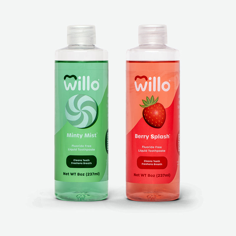 2 pack of Willo kids Fluoride Free toothpaste in Mint and Strawberry