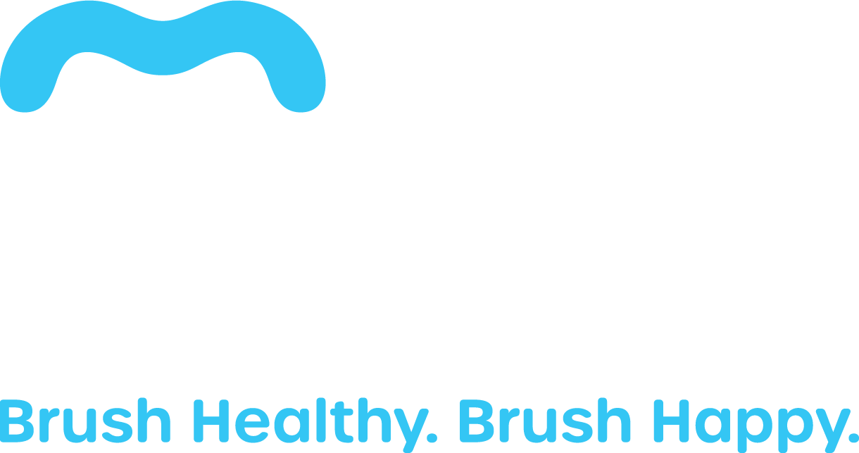 Willo logo in blue with white accent and Brush Healthy. Brush Happy tagline