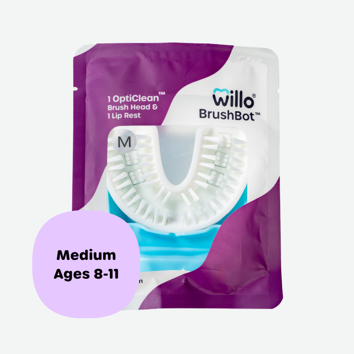 Willo BrushBot packaging with brush head and lip rest on a white background