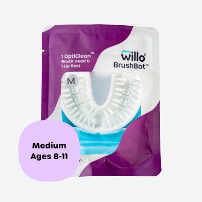 Willo BrushBot packaging with brush head and lip rest on a white background