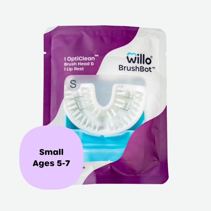 Willo BrushBot packaging with a brush head and lip rest on a white background
