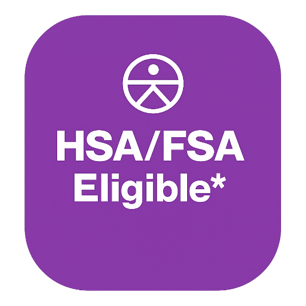 Square purple HSA/FSA Eligible badge with white text.