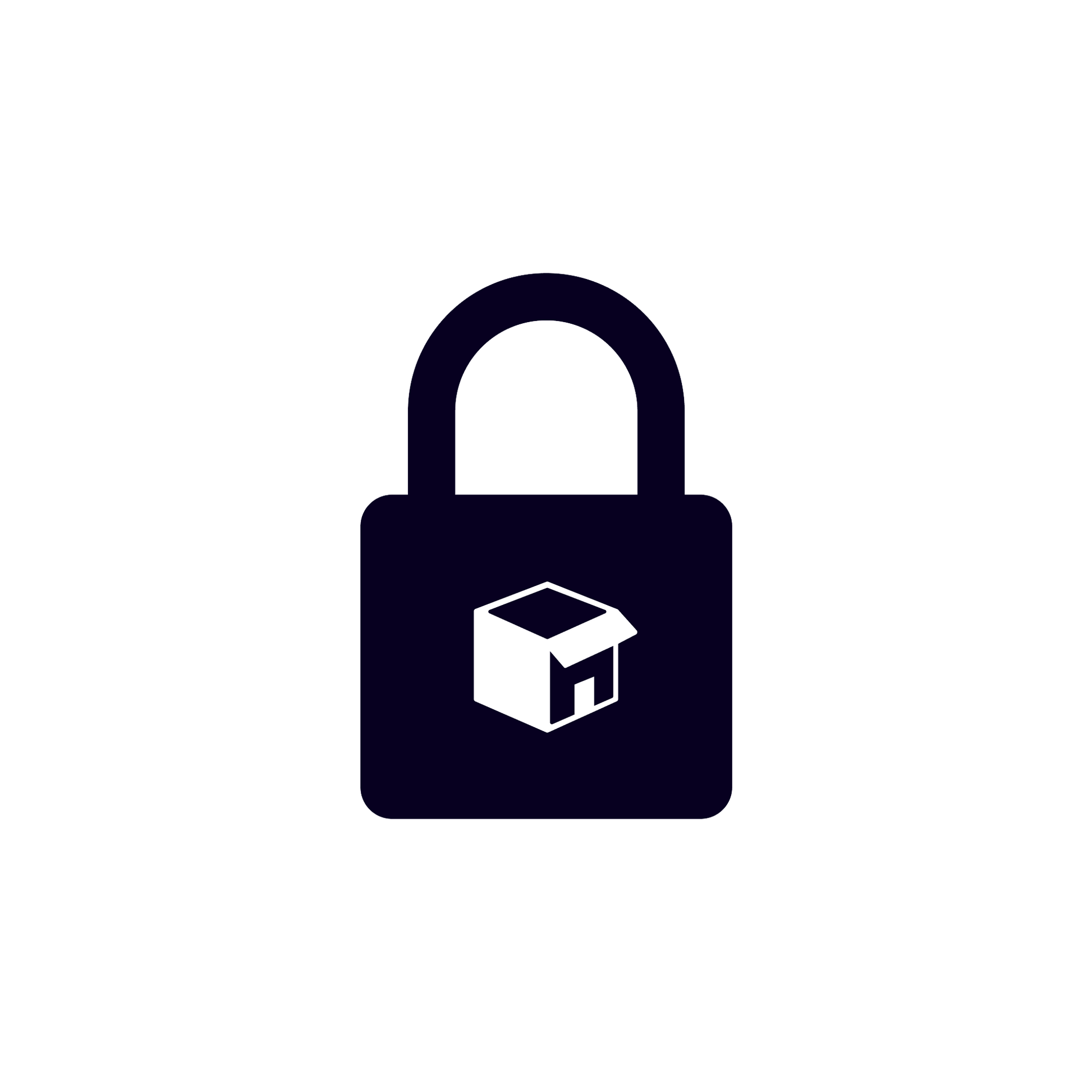 Dark navy padlock icon with a white box symbol in the center.