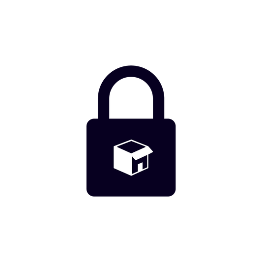 Dark navy padlock icon with a white box symbol in the center.