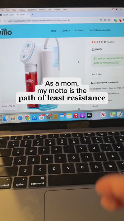 Mom talking about how her motto of parenting is the path of least resistance and how Willo kids toothbrush helps with that motto