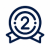 Icon featuring a dark blue number two inside an award badge emblem.